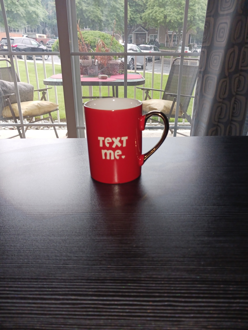 Red "Text Me." Ceramic Mug with Metallic Handle